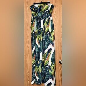 GloryStar Women Strapless Tropical Print Bohemian Maxi Dress w/ Pockets  2XL